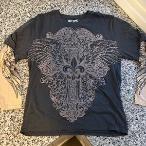 Hot Topic Black and Beige Winged Graphic Long Sleeve Tee